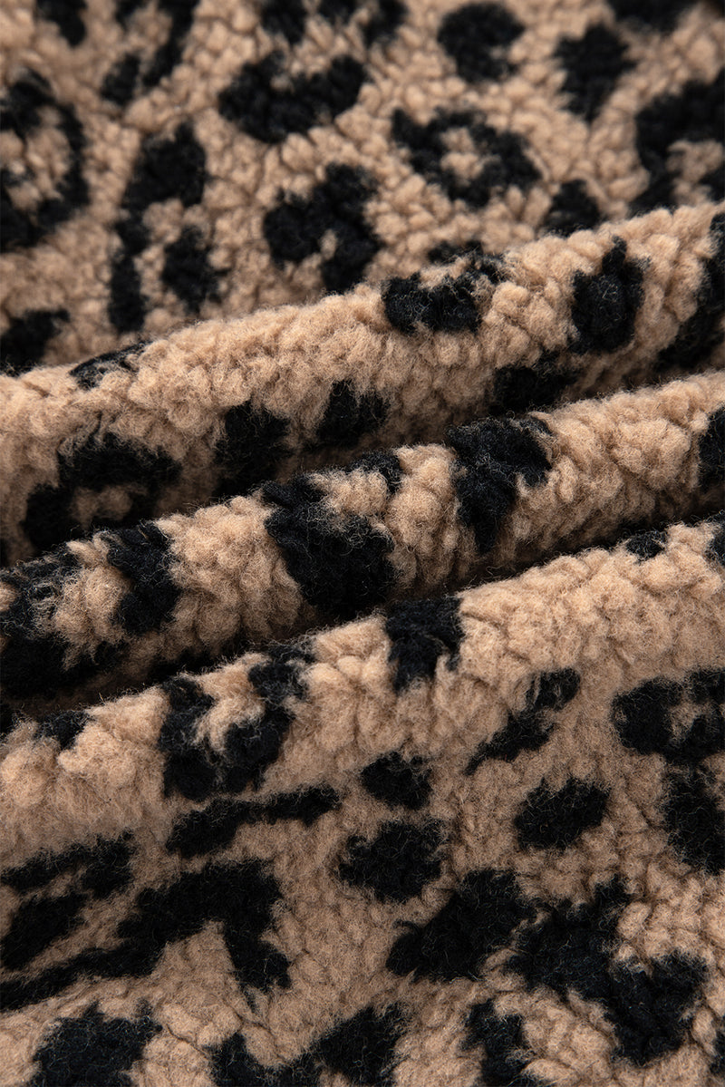 Hazel Blues® |  Khaki Leopard Print Zip Up Stand Neck Side Pocket Jacket