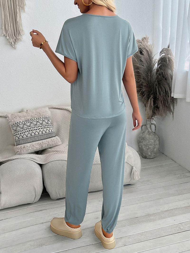 Hazel Blues® |  Devine V-Neck Short Sleeve Top and Pants Set