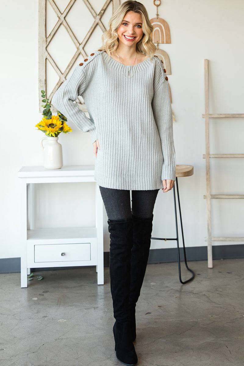 Hazel Blues® |  Side Slit Boat Neck Long Sleeve Sweater