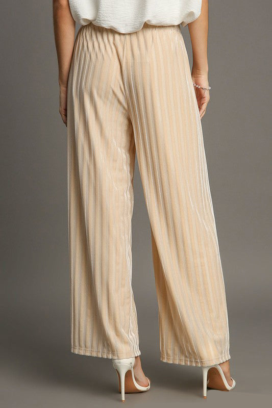 Hazel Blues® |  Umgee Elastic Waist Striped Wide Leg Velvet Pants