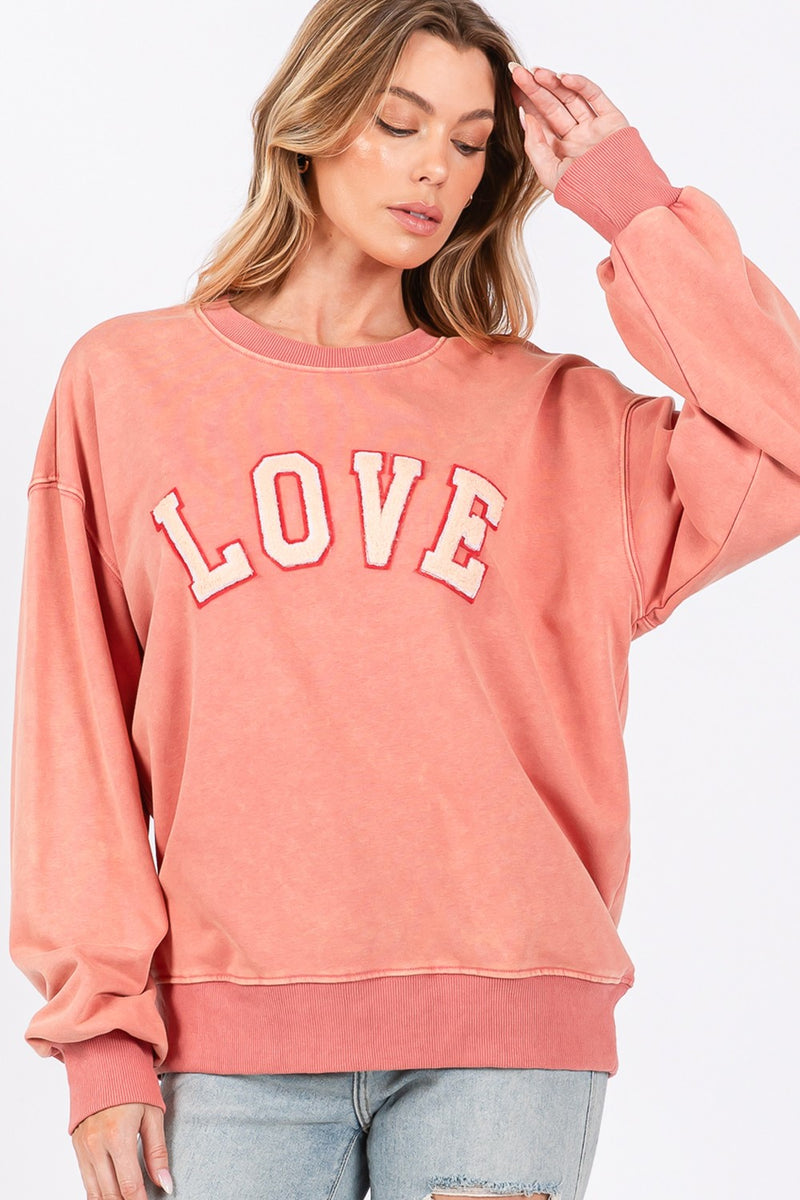 Hazel Blues® |  SAGE + FIG LOVE Path Applique Drop Shoulder Sweatshirt