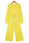 Hazel Blues® |  Yellow Cream Drop Shoulder Puff Sleeve Crop Pullover Drawstring Wide Leg Pants Set