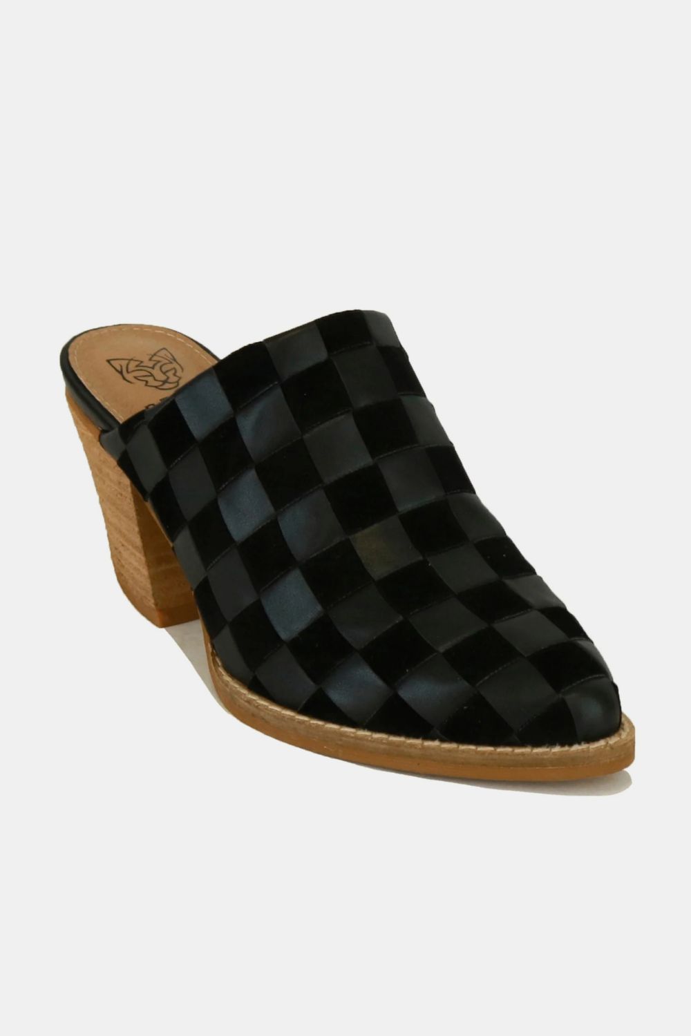 Hazel Blues® |  Beast Fashion Woven Checkerboard Block Heel Mule Shoes