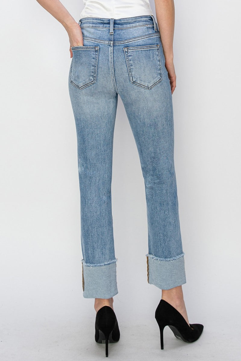 Hazel Blues® |  RISEN High Rise Cuffed Slim Straight Jeans