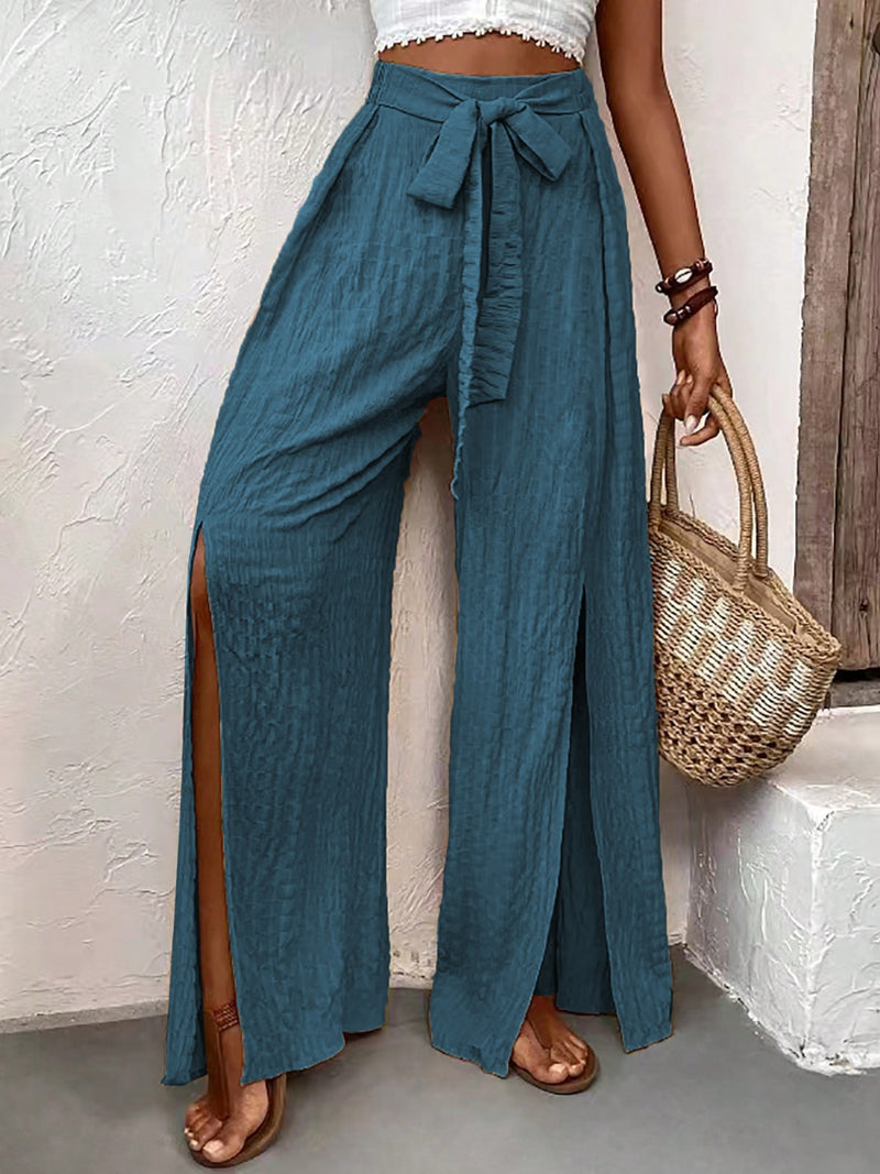 Hazel Blues® |  Tied Slit Wide Leg Pants