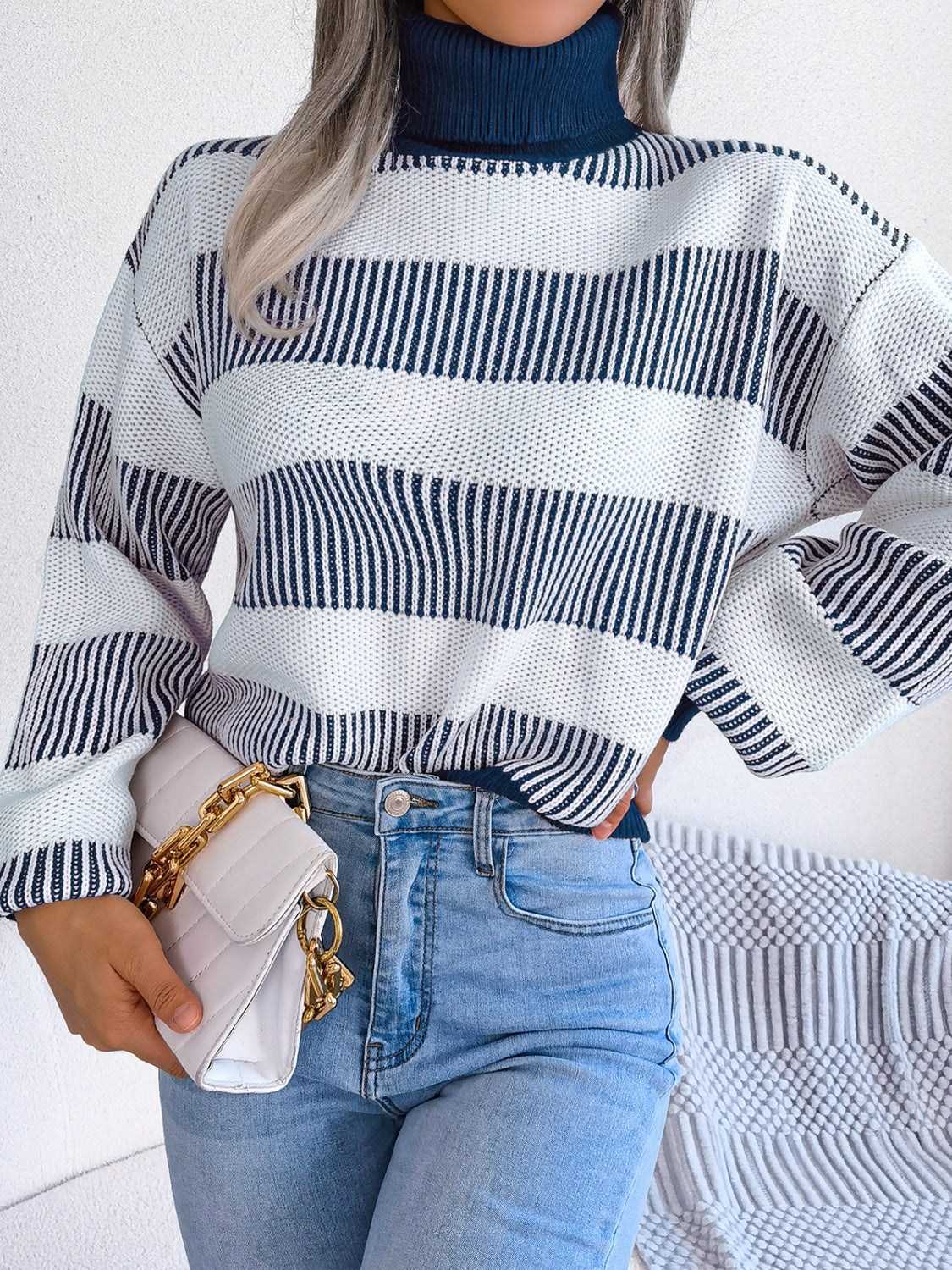 Hazel Blues® |  Striped Turtleneck Long Sleeve Sweater