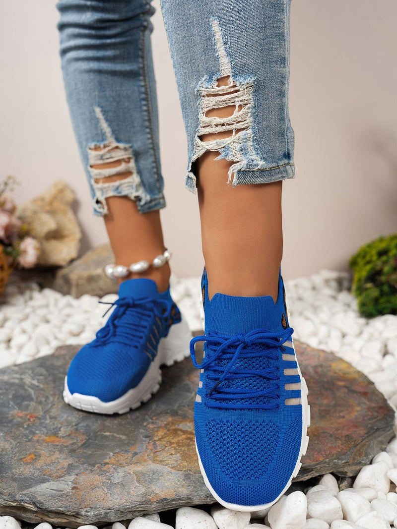 Hazel Blues® |  Cutout Leopard Lace Up Mesh Athletic