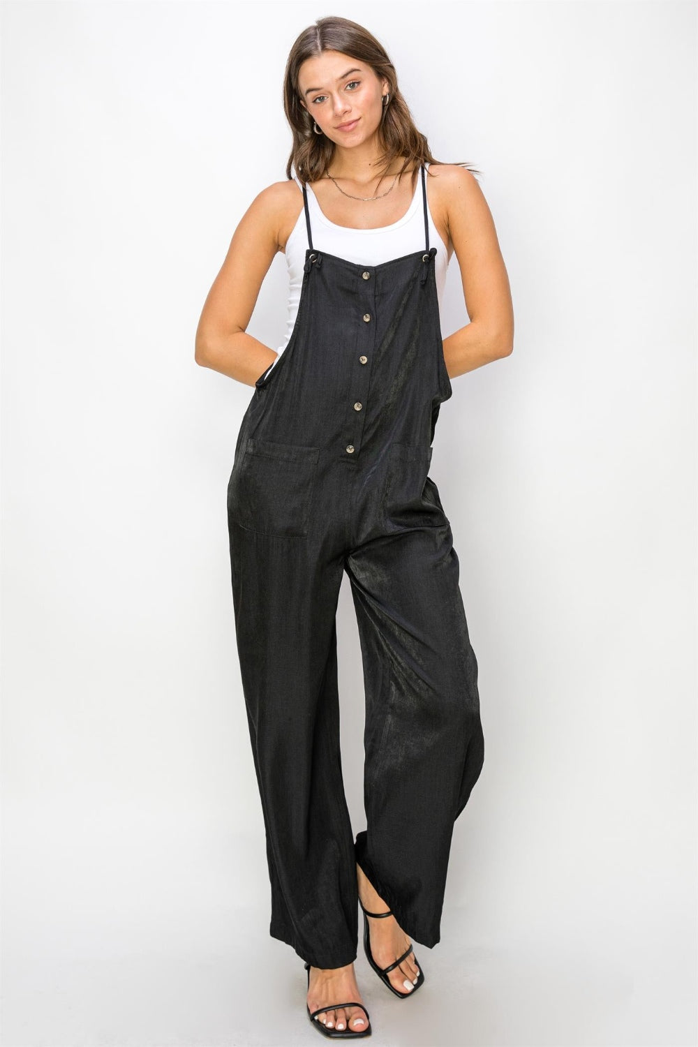 Hazel Blues® |  HYFVE Half Button Sleeveless Straight Jumpsuit