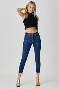 Hazel Blues® |  RISEN Embellished Mid Rise Crop Skinny Jeans