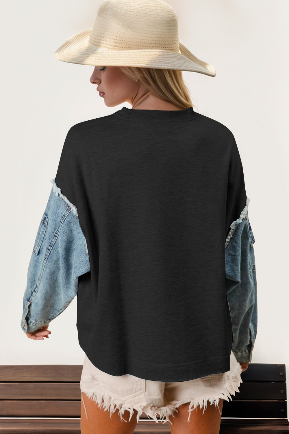 Hazel Blues® |  Double Take Raw Edge Star Contrast Sweatshirt