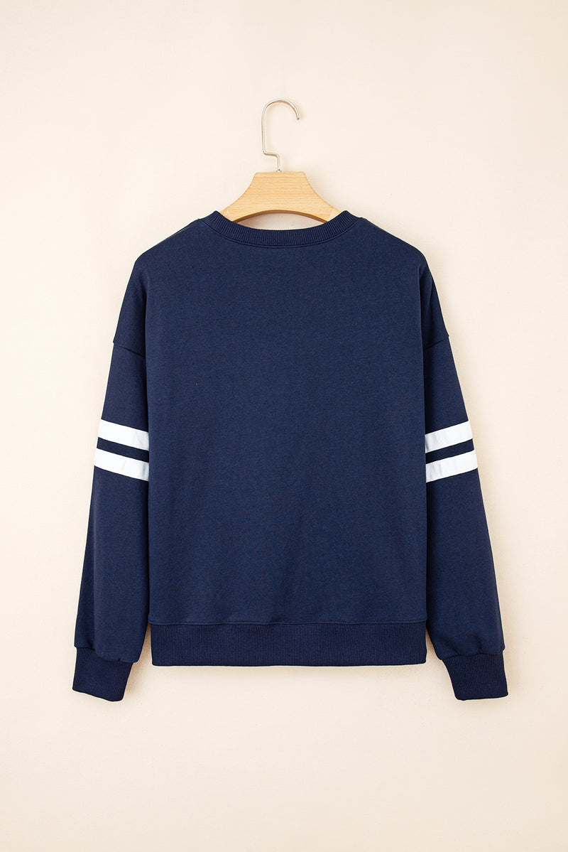 Hazel Blues® |  Evergreen Varsity Striped Detail Drop Shoulder Oversized Sweatshirt