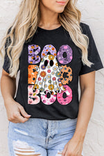 Hazel Blues® |  Black BOO Floral Ghost Print Crew Neck Halloween T Shirt