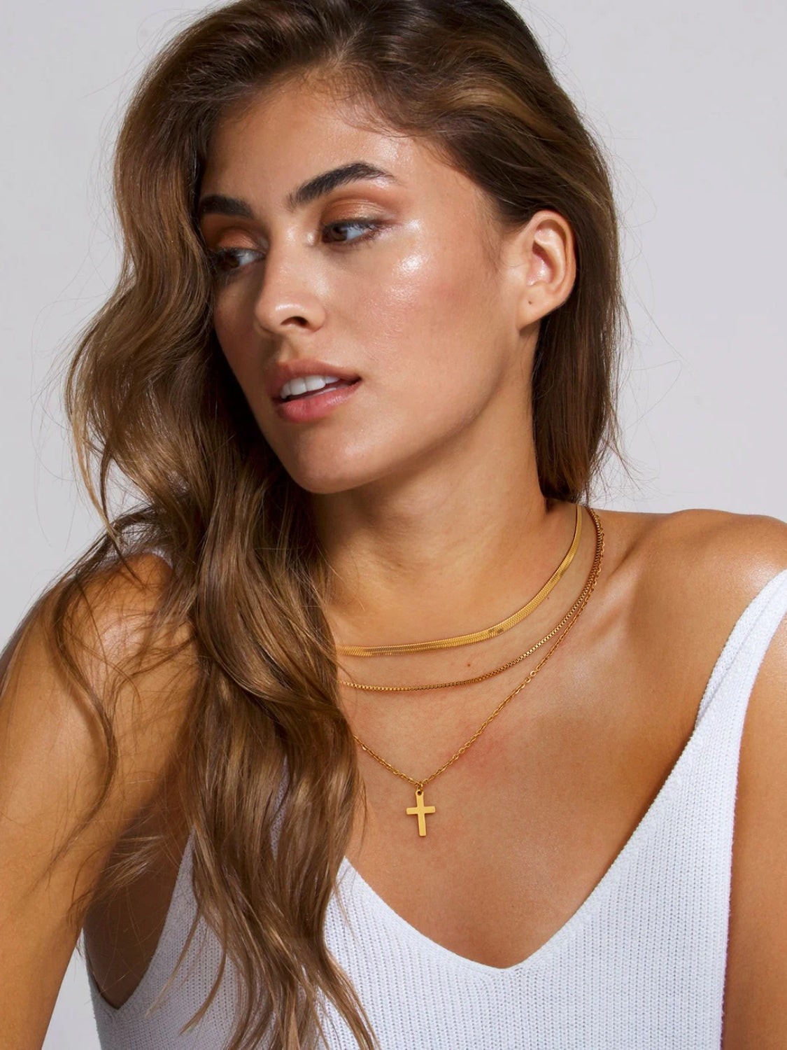 Hazel Blues® |  18K Gold-Plated Three-Layered Cross Necklace