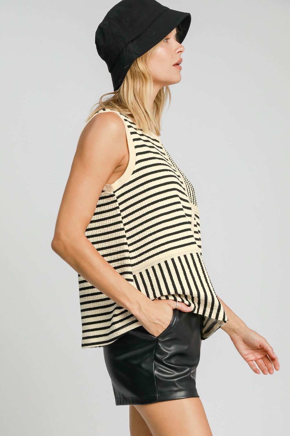 Hazel Blues® |  Umgee Round Neck Texture Striped Tank