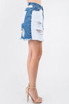 Hazel Blues® |  American Bazi Contrast Patched Frayed Denim Distressed Skirts