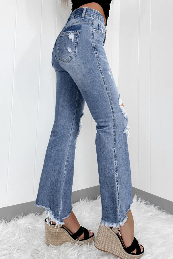 Hazel Blues® |  Distressed Raw Hem Bootcut Jeans