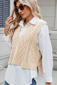 Hazel Blues® |  Cable-Knit V-Neck Sweater Vest