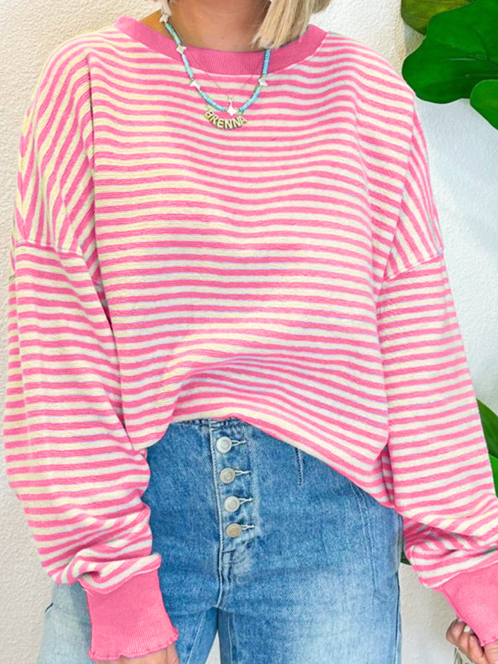 Hazel Blues® |  Striped Round Neck Long Sleeve Sweatshirt