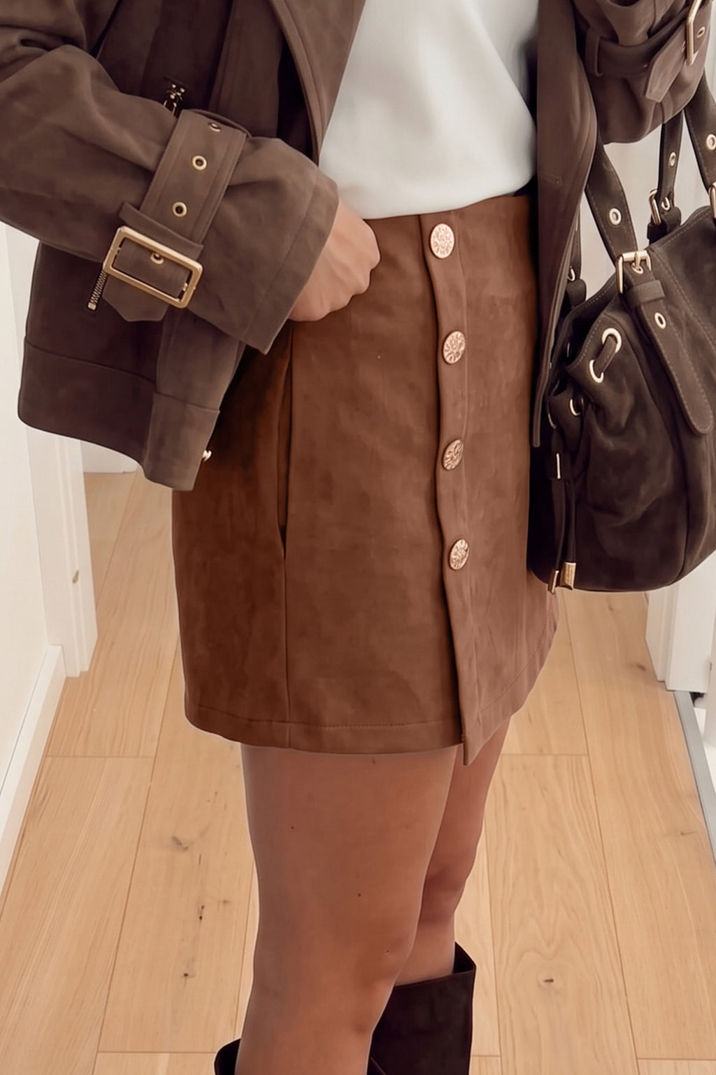 Sophie Reese Khaki Gold Button Skirt