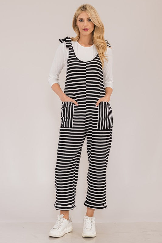 Hazel Blues® |  Celeste Striped Scoop Neck Overalls with Pockets