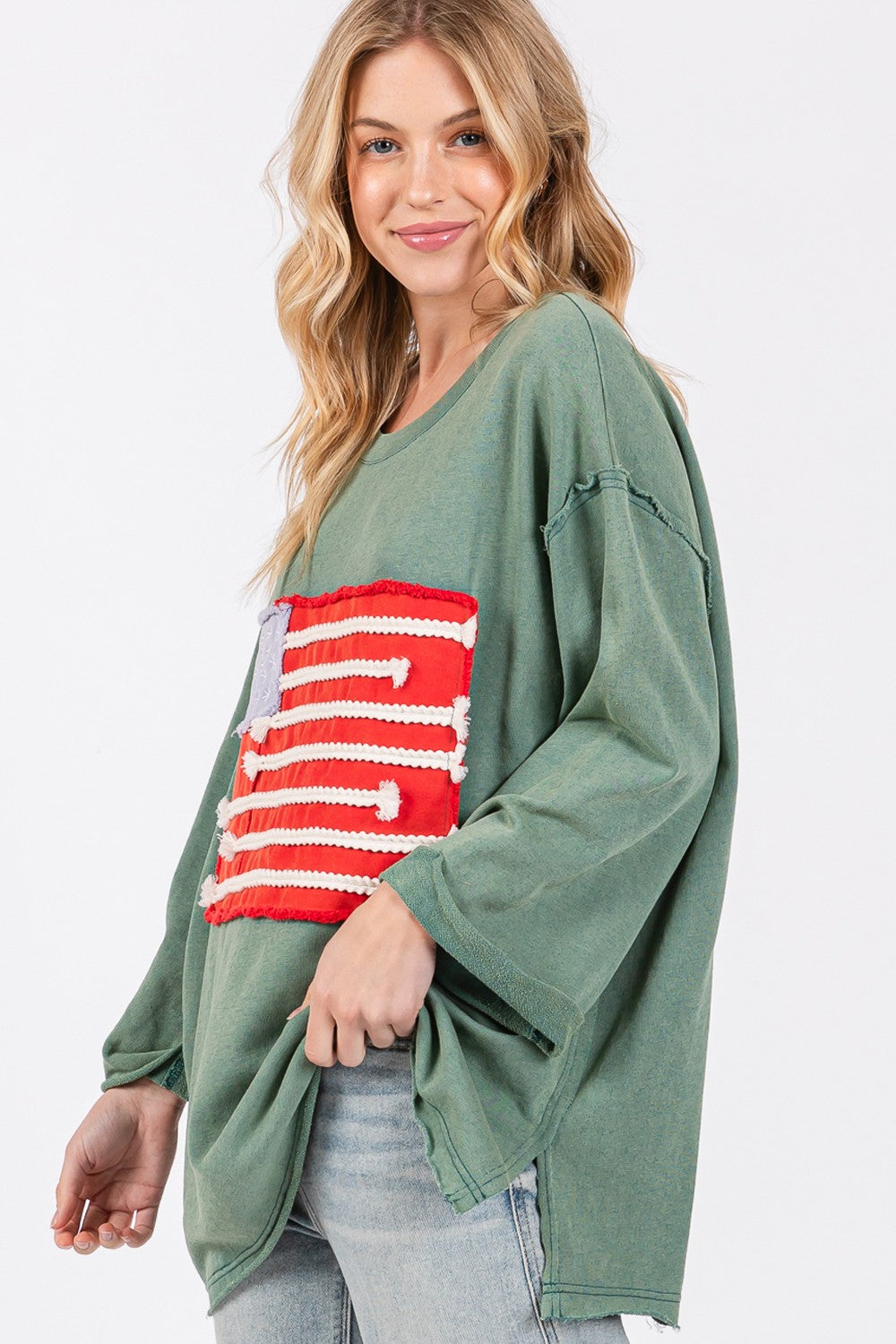 Hazel Blues® |  SAGE + FIG American Flag Patch Drop Shoulder T-Shirt