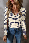 Hazel Blues® |  Striped V-Neck Long Sleeve Top