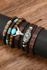 Hazel Blues® |  Chestnut 6 Piece Western Bull Skull Turquoise Beading Bracelet