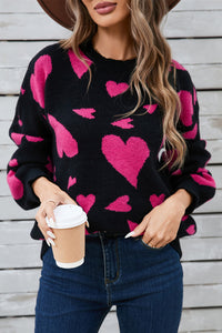 Hazel Blues® |  Angel Wings Heart Contrast Round Neck Long Sleeve Sweater