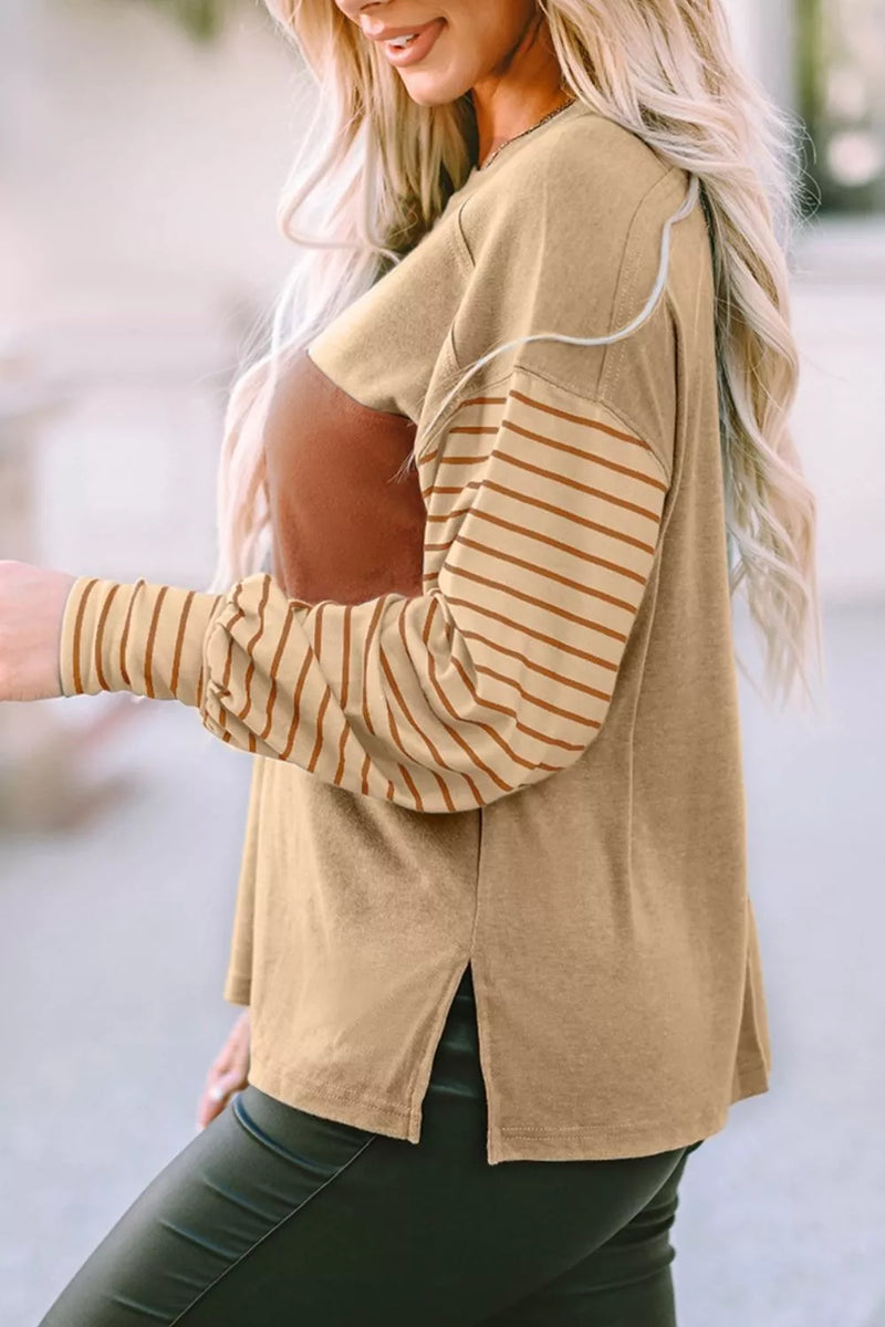 Hazel Blues® | Colorblock Striped Bishop Sleeve Top