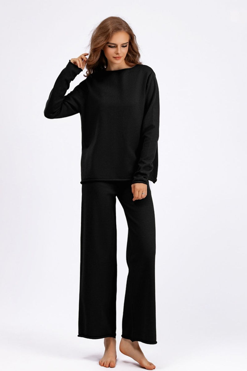 Hazel Blues® |  Basic Bae Rolled Round Neck Top and Pants Sweater Set
