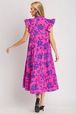 Hazel Blues® |  Oh Ruffled Printed Notched Cap Sleeve Midi Dress