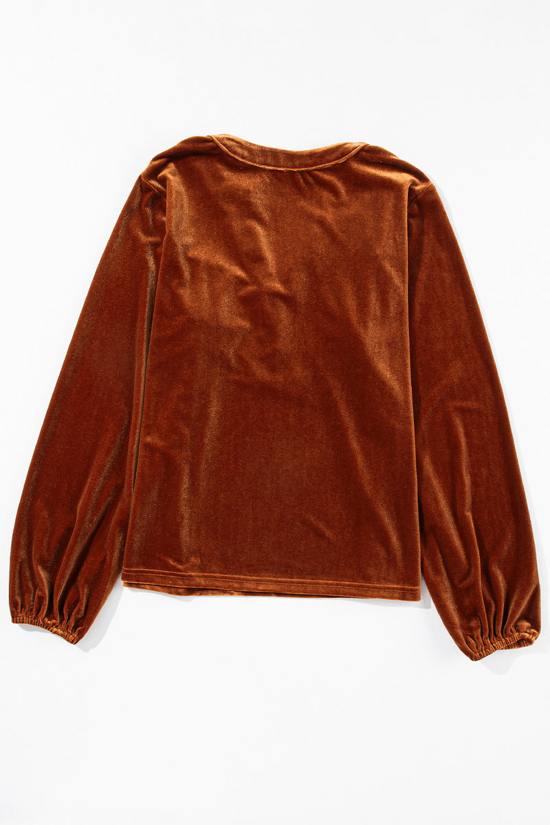 Hazel Blues® |  Notched Long Sleeve Velvet Top