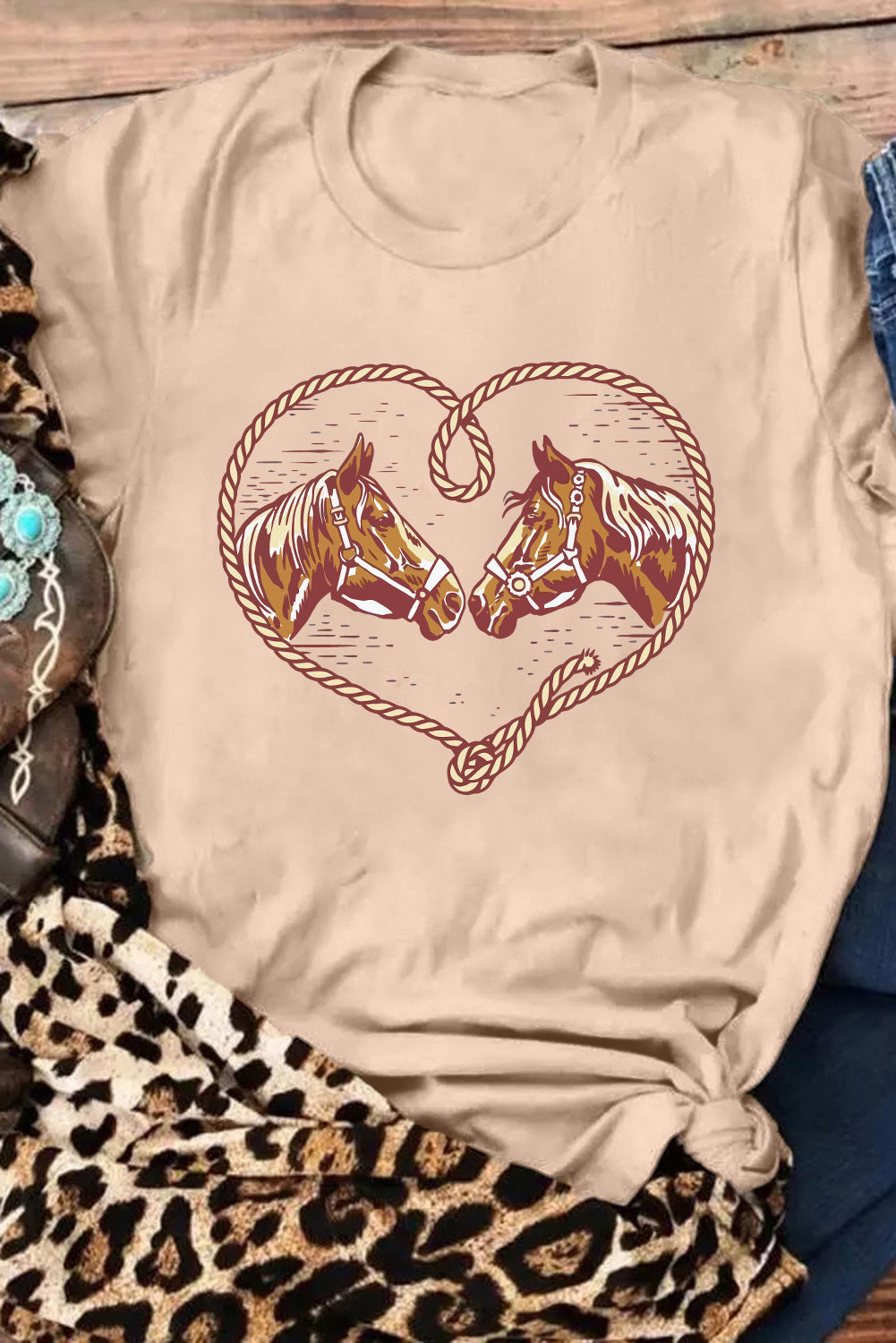 Hazel Blues® |  Khaki Rodeo Horse Graphic Western Cowgirl Fashion T Shirt
