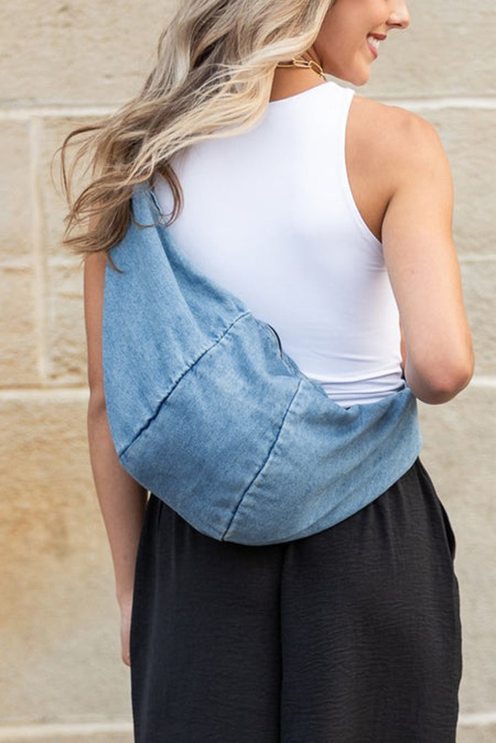 Mila Belle Dusk Blue Large Capacity Denim Crossbody Bag