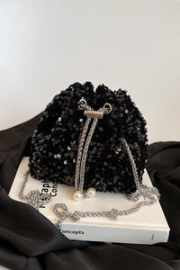 Hazel Blues® |  Sequin Chain Drawstring Bucket Bag