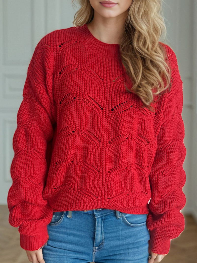 Hazel Blues® |  Openwork Round Neck Dropped Shoulder Sweater