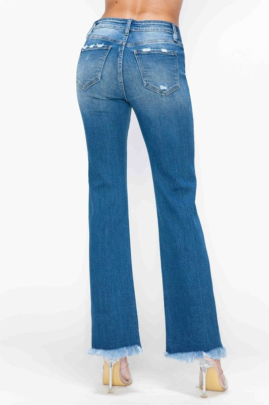 Hazel Blues® |  bytos Raw Hem Distressed Mid Rise Straight Jeans