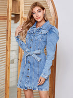 Hazel Blues® |  Tied Button Up Collared Neck Denim Dress