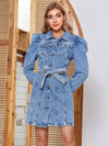 Hazel Blues® |  Tied Button Up Collared Neck Denim Dress