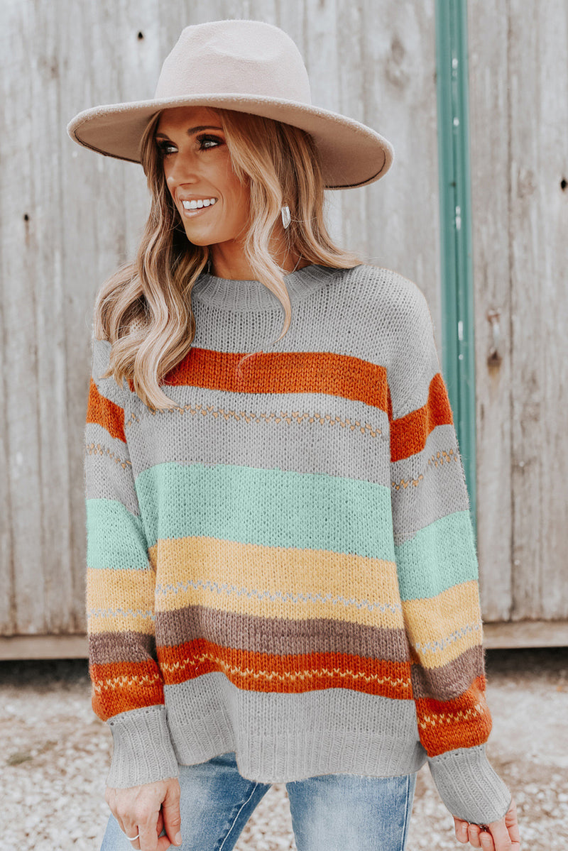 Hazel Blues® |  Color Block Round Neck Dropped Shoulder Sweater