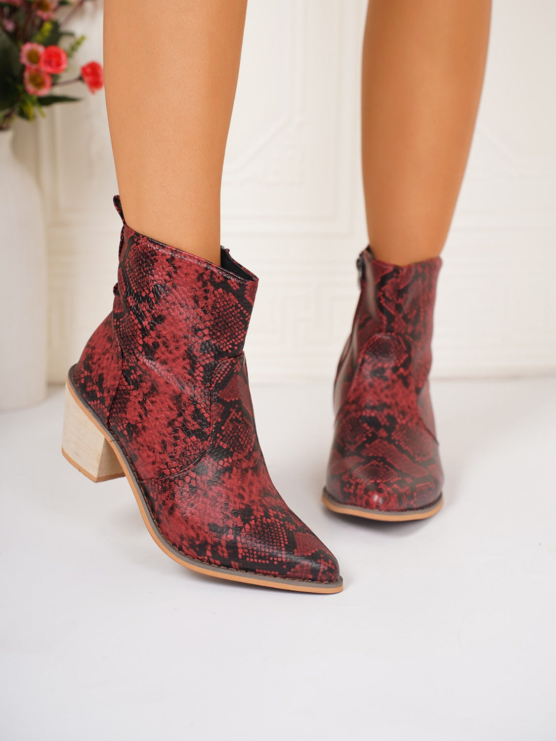 Hazel Blues® |  PU Leather Snakeskin Print Block Heel Boots