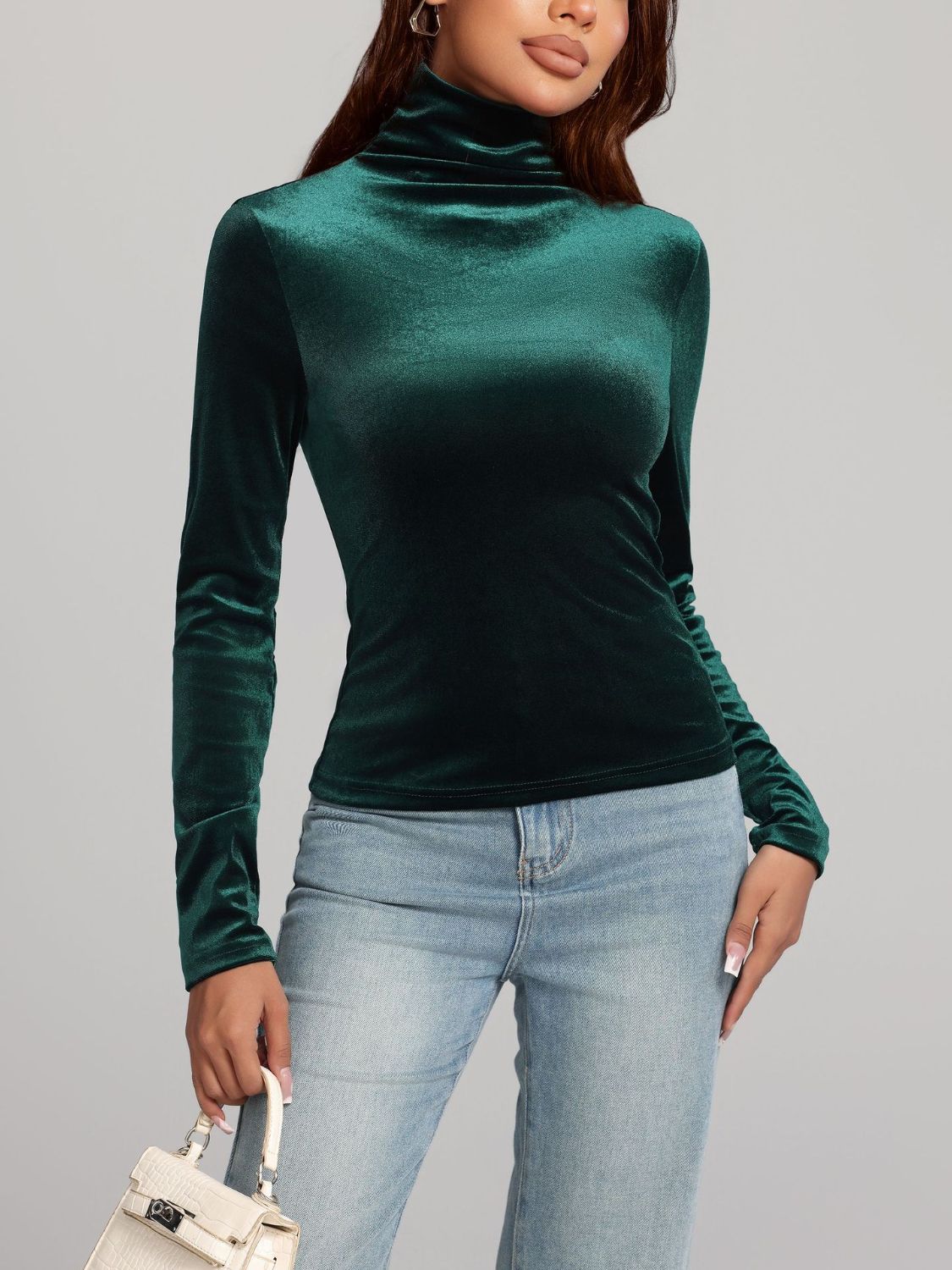 Hazel Blues® |  Solid Color Turtleneck Long Sleeve Top