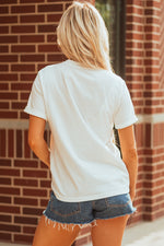 Hazel Blues® |  White Game Day Bowknot Embroidered Graphic Casual Tee