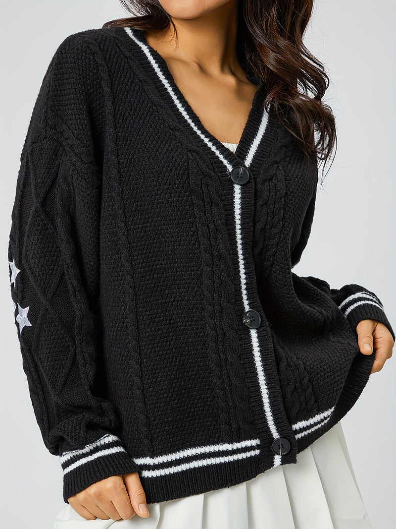 Hazel Blues® |  Star Embroidered V-Neck Long Sleeve Cardigan