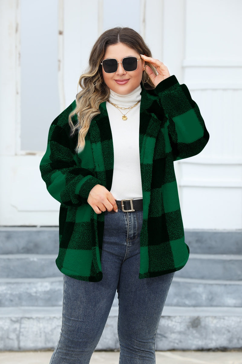 Hazel Blues® | Plaid Button Up Hooded Jacket