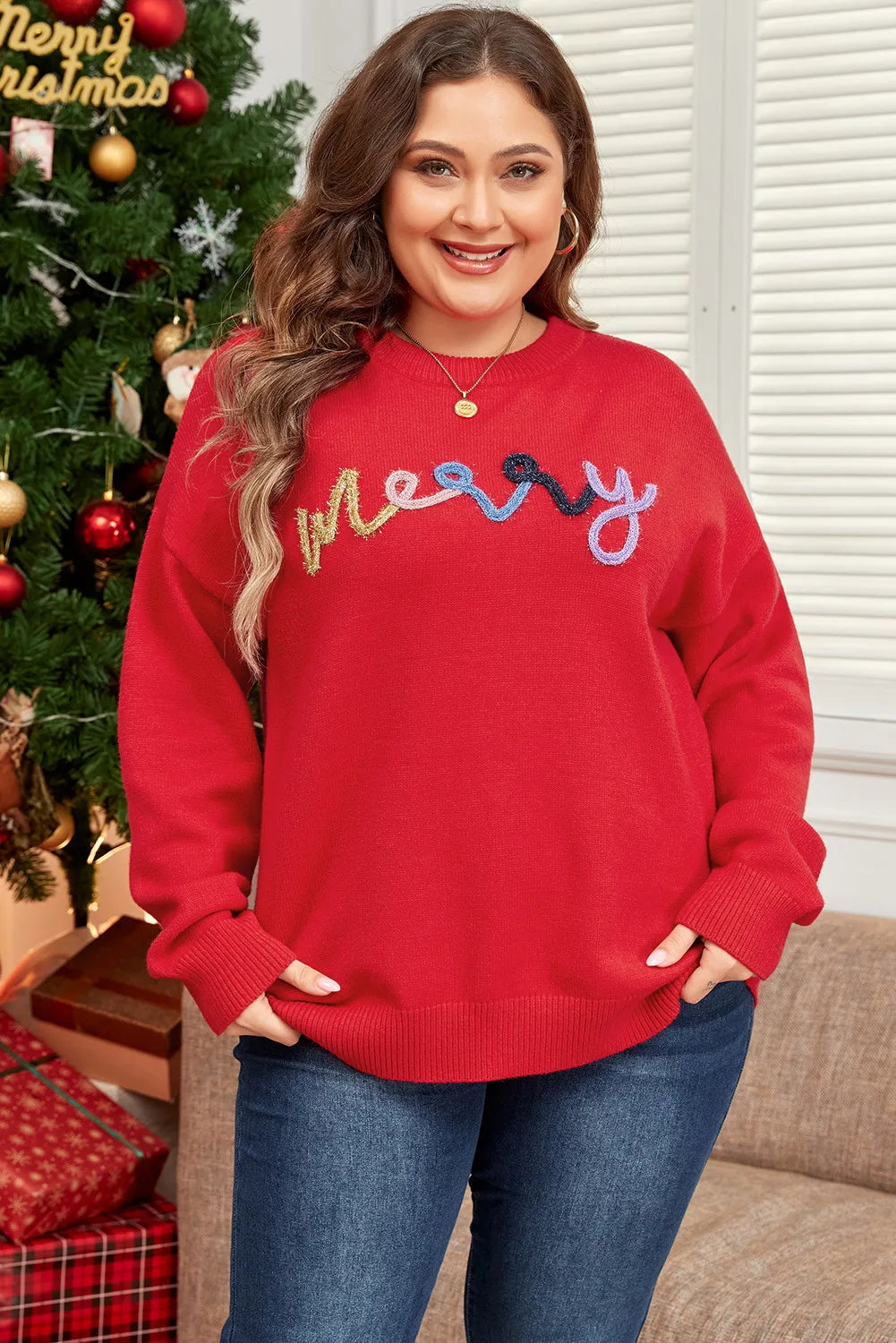 Hazel Blues® | MERRY Round Neck Long Sleeve Sweater