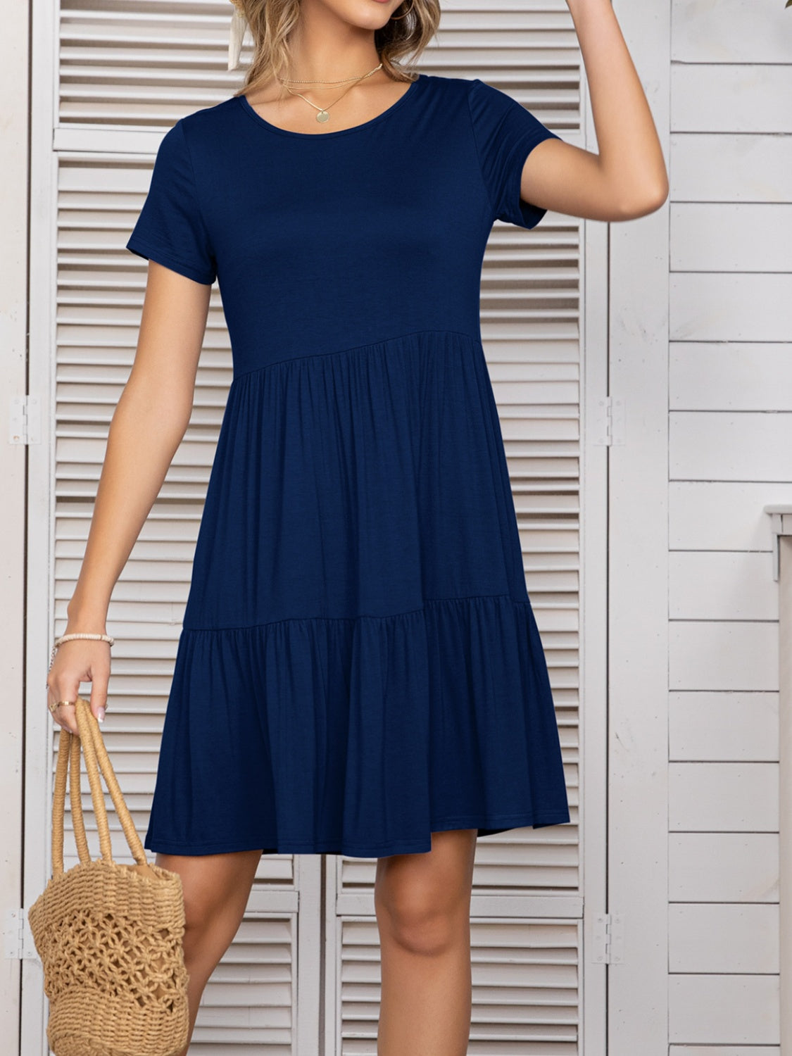 Hazel Blues® |  Round Neck Short Sleeve Mini Tee Dress