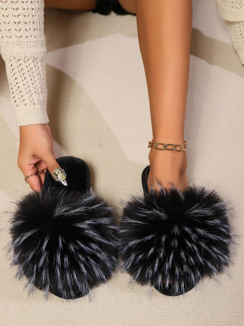 Hazel Blues® |  Fuzzy Open Toe Flat Sandals