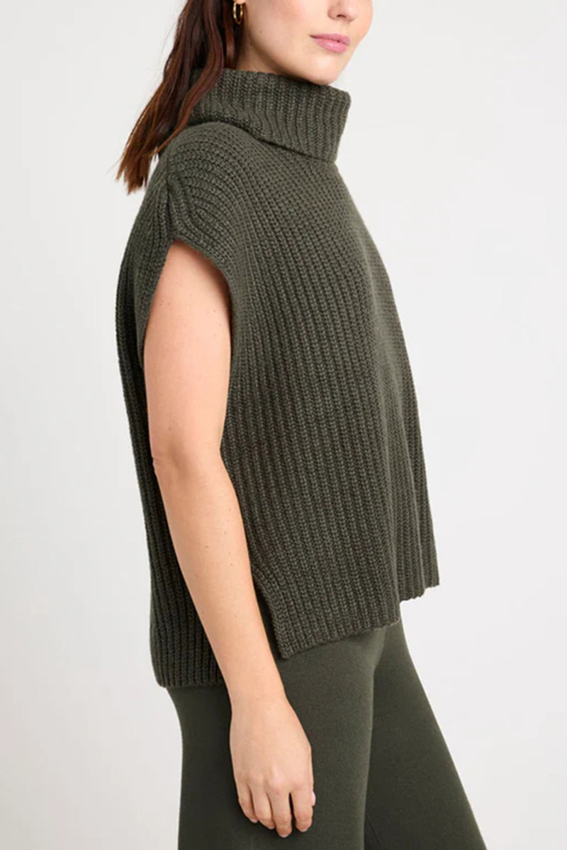 Hazel Blues® |  Slit Turtleneck Cap Sleeve Sweater