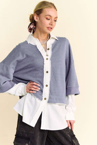 Hazel Blues® |  Davi & Dani Faux Layered French Terry Contrast Top